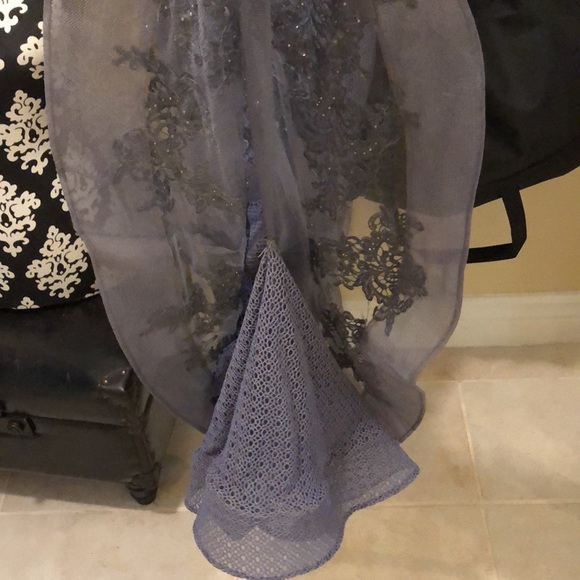 🎊Jovani Crystal bead embellished lace lined mermaid racer open mesh gown + bag - Picture 12 of 16